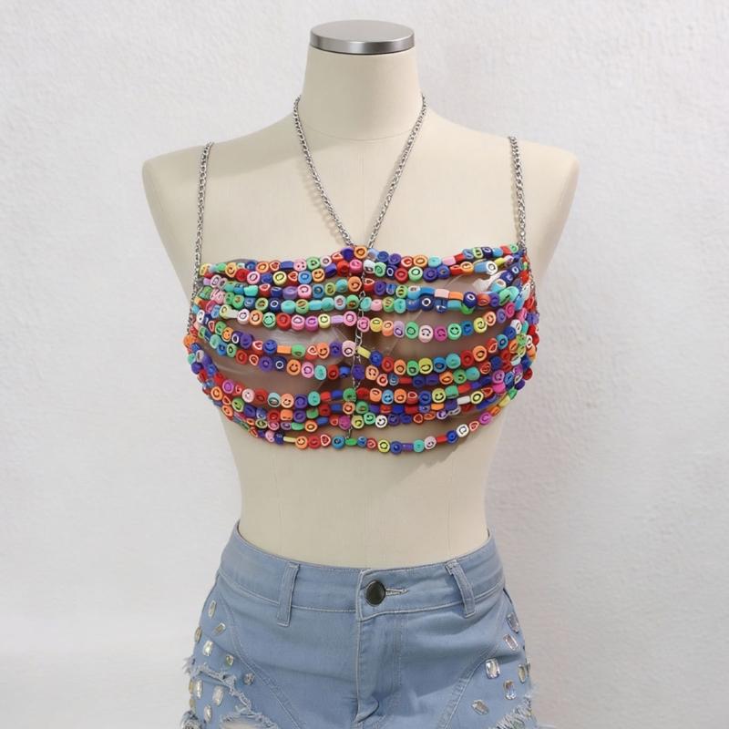 Colorful Waved Fringe Chest Chain Stylish Body Jewelry Lightweight Chest Ornament For Beach Parties And Music Festivals