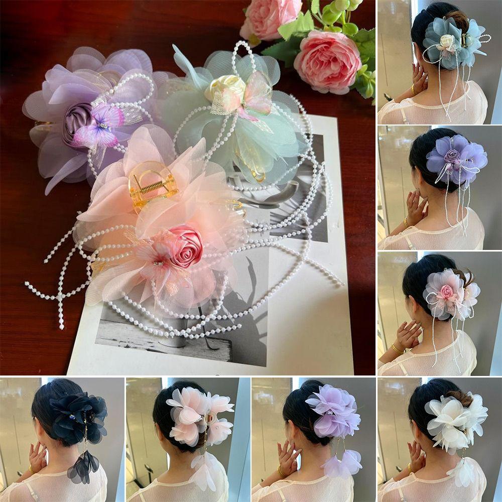 

Plastic Flower Hairgrips Mesh Hair Claw New Shark Clip Purple 2