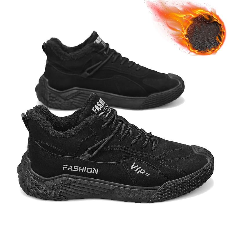 Мужские плюшевые теплые и модные высокие рабочие ботинки спортивная и повседневная обувь хлопковая обувь зимние ботинки 39 чёрный 2589₽