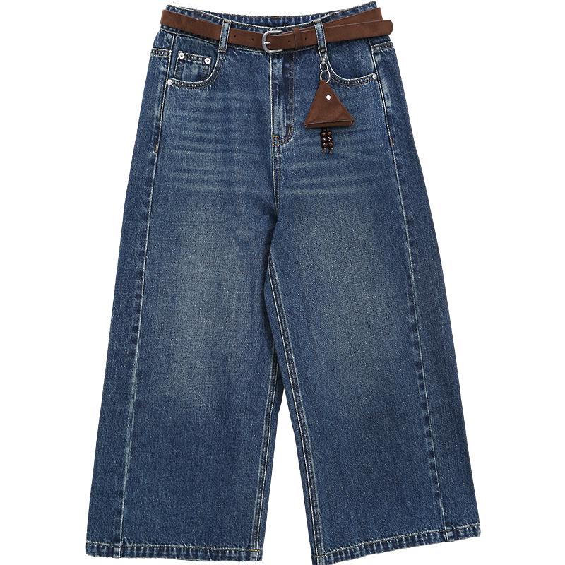 

Женские укороченные джинсы с широкими штанинами Betu в ретро-стиле, с потертостями и поясом S