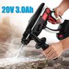 20V Cordless Hammer Drill ROTARY Rechargeable Lithium Battery DC Hammer Drill Industrial Electric Power Tool LED Light