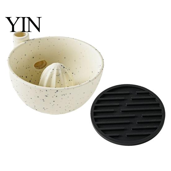 Kitchen Gadget for Fruit Cleaning Berry Swirl Draining Bowl with Silicone Pad, Ceramic Retro Kiln Multifunctional Food Prep Fired Colander,