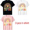 Fun Rainbow Bridge Letter Smile Flower Print Women's T-Shirts Summer Fashion Street Outdoor Casual T-shirt Tops for Men's and Women's Tees Top