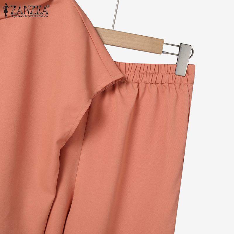 ZANZEA Damen Kurzarm Bluse und Hose Sommer Zweiteiler Anzugsets