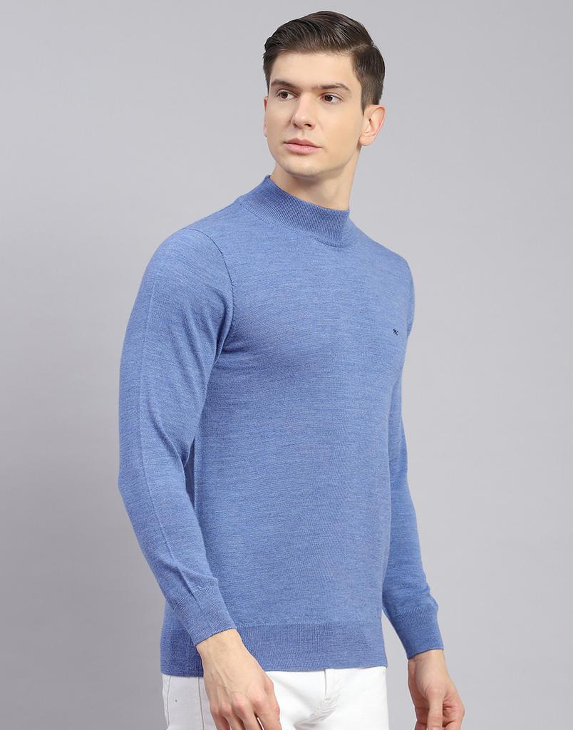 MONTE CARLO Mens Solid Blue Turtle Neck Full Sleeve Pullover