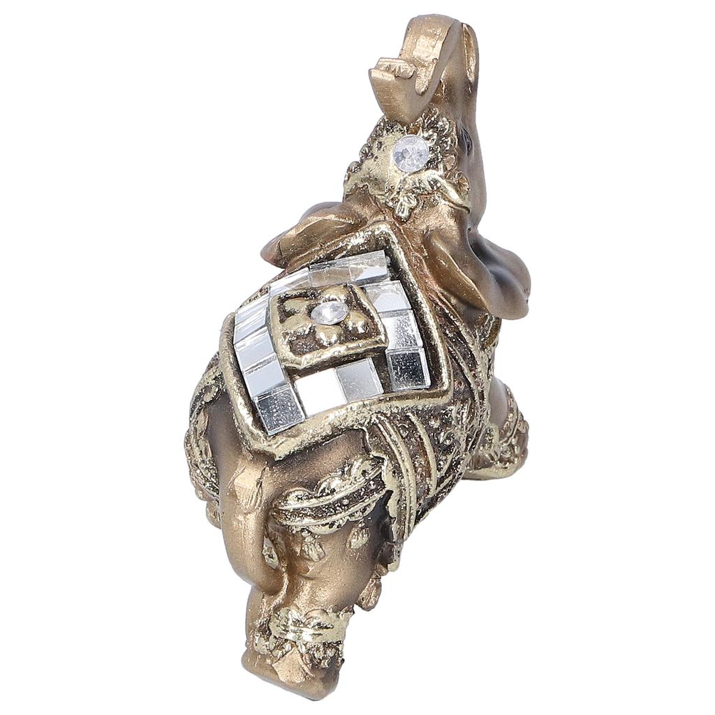 Elephant Statue Figurine Feng Shui Resin Animal Ornament Art Crafts Desktop DecorationGold S