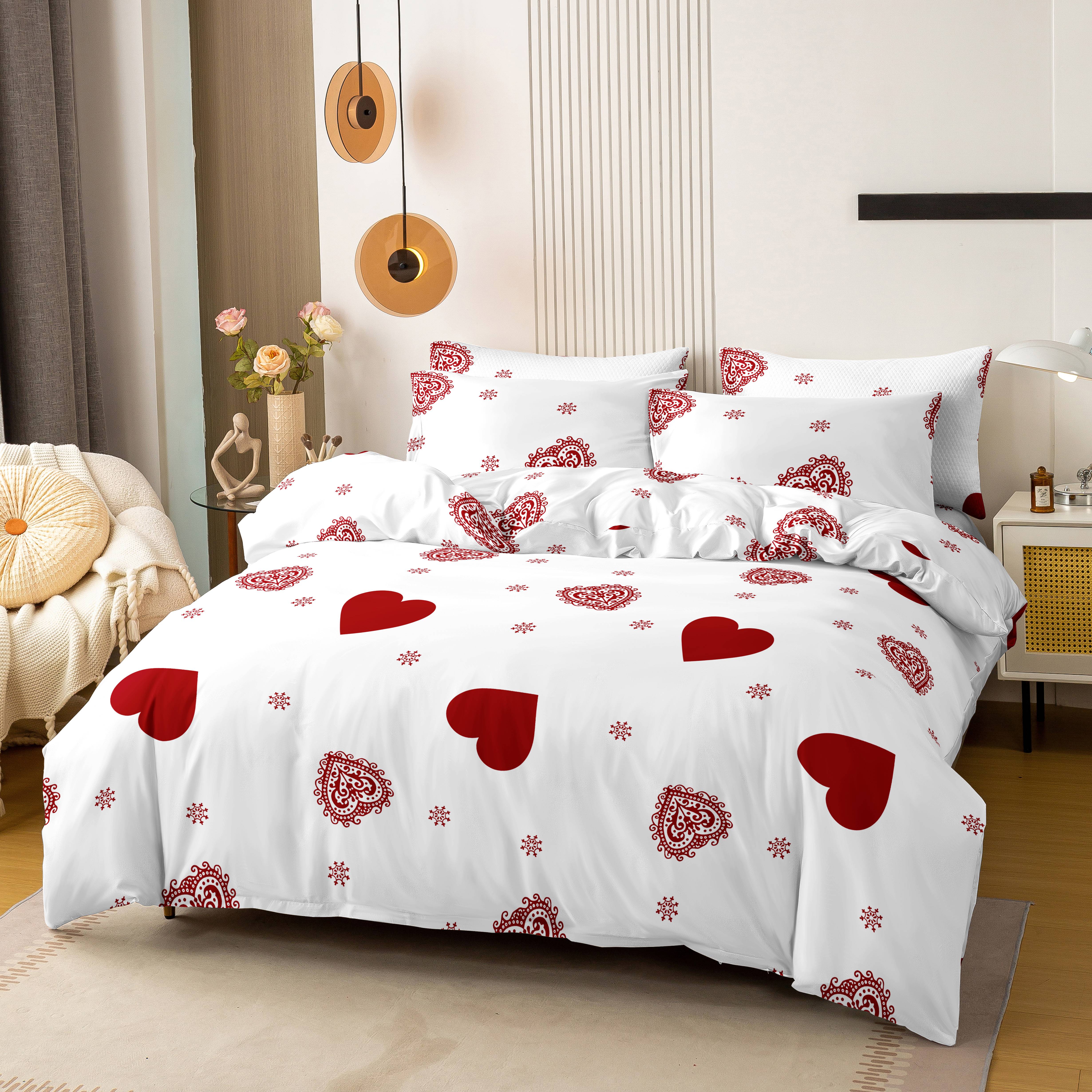 

3Pcs Heart Symbol Brushed Bedding Set Valentine S Day Duvet Cover Pillowcase Set Skin Friendly Breathable Duvet Cover Pillowcase 150x200cm