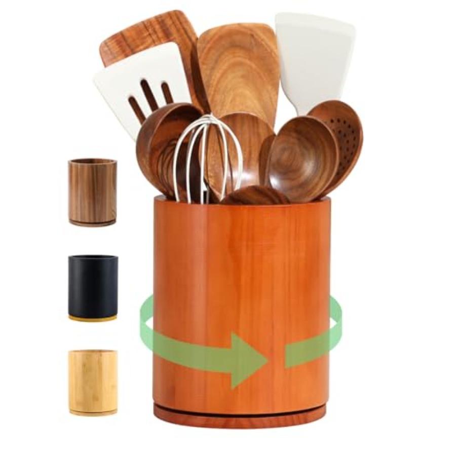 

Wooden Utensil Holder 360 Rotating 7.3 Large Kitchen Counter Organizer Cherry Wooden Utensil Crock Farmhouse Kitchen Countert United States