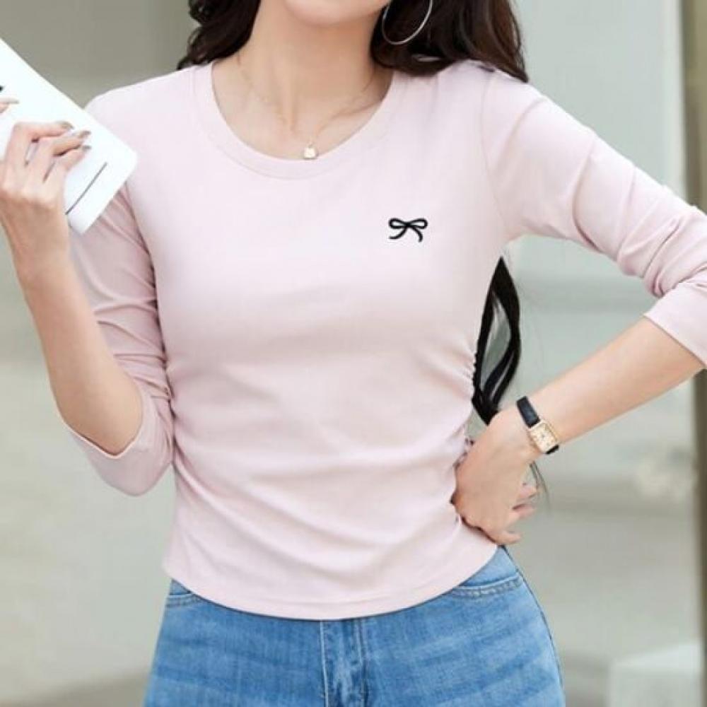 Navava Women S Ribbon PoinT Round Neck Long Sleeve T ShirT nT3053