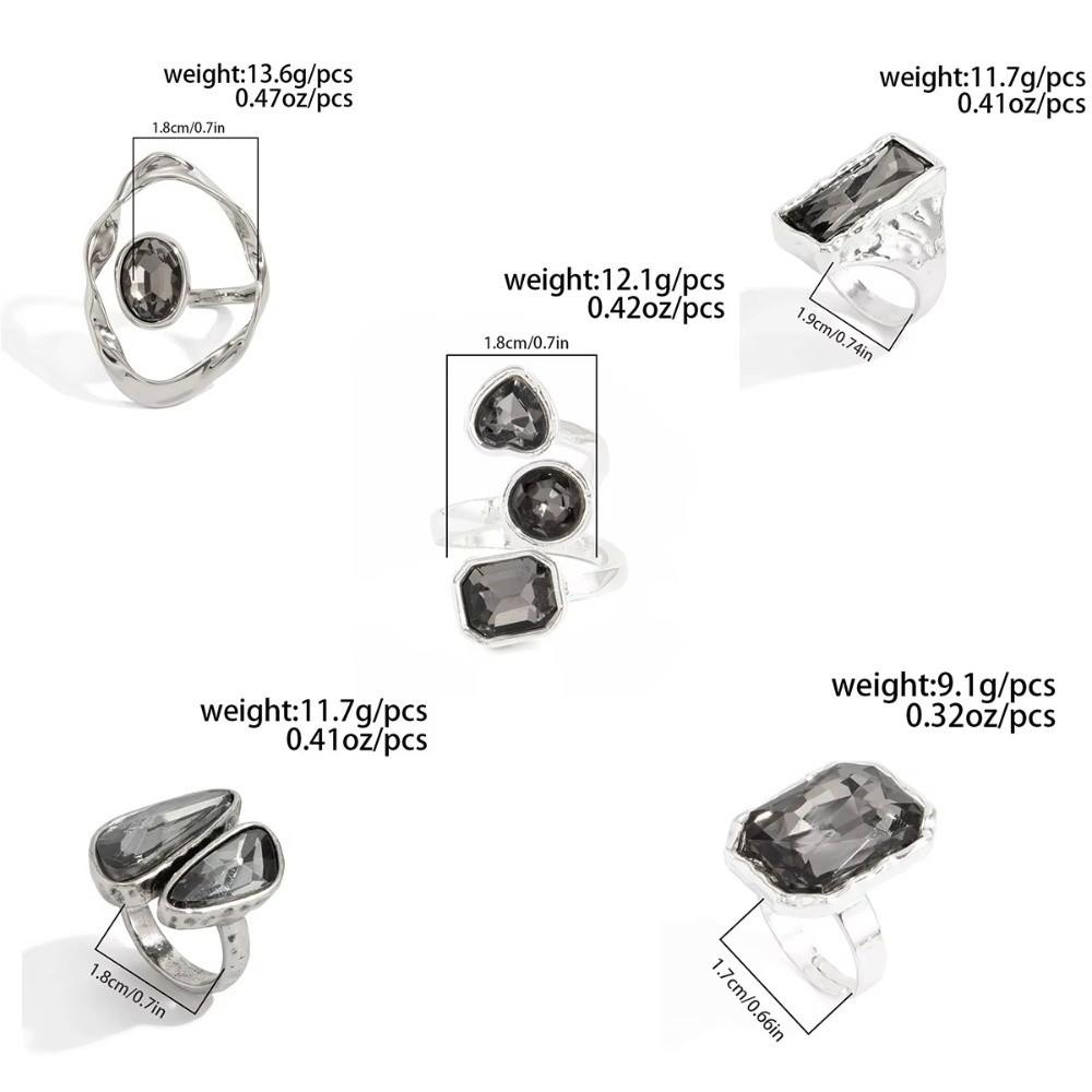 Grey Crystal Geometric Ring Goth Crystal Open Rings Fashion Accessory Finger Ring  Women