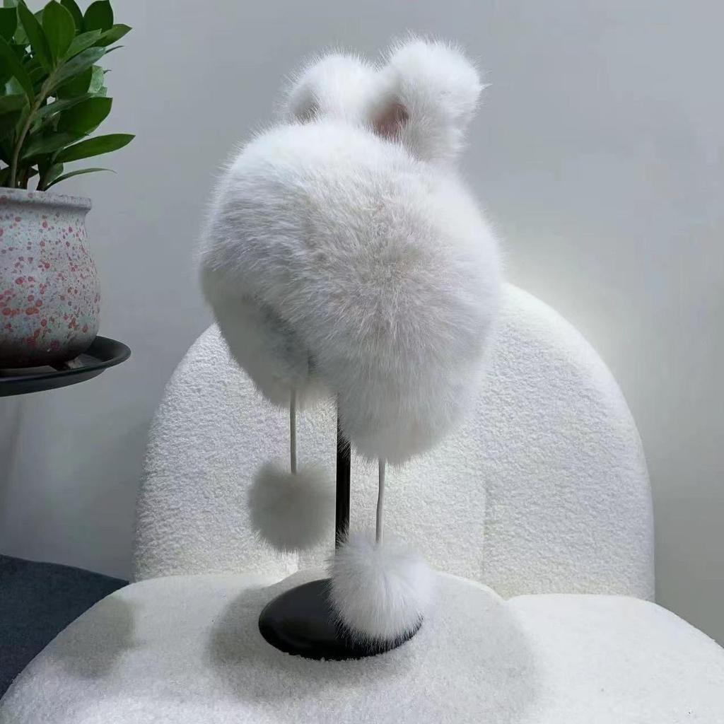 Adult Fox Fur Plush Shaking Rabbit Hat - Cute, Warm, Winter Ear Protection for Parent-Child Fashion.