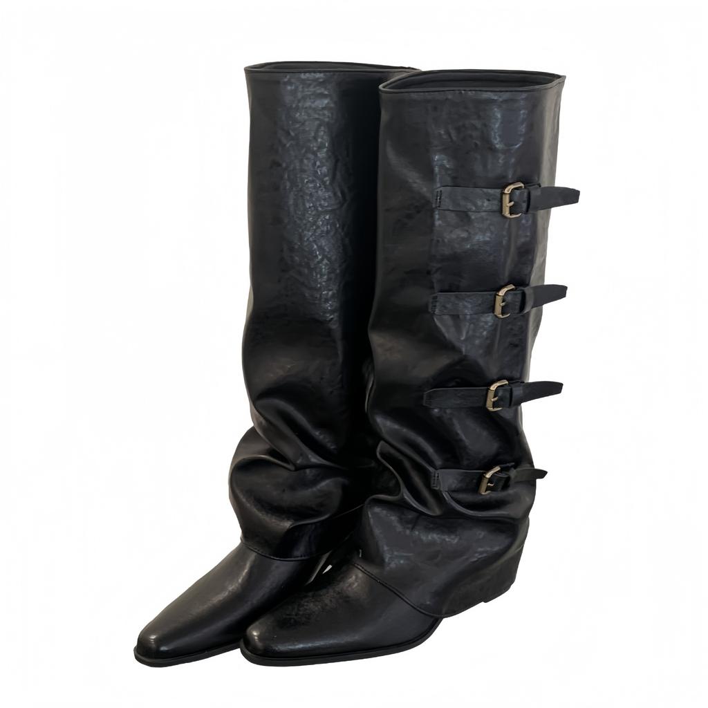 Heel Pants Boots Belt Buckle Boots 2025 Fall/Winter Pointed Western Cowboy Boots Vintage Spice Girl Knight Boots