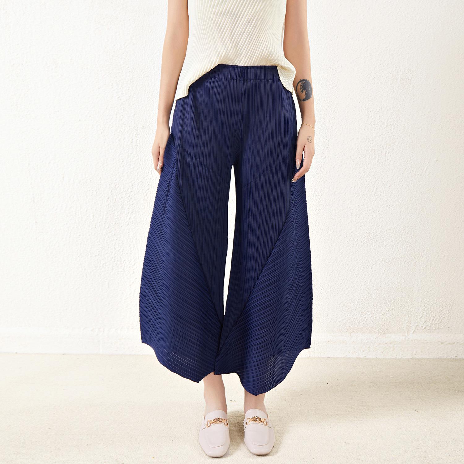 

2024 Spring/Summer Japanese-Style Slim Pleated Wide-Leg Casual Pants One Size (90-160) темно-синий