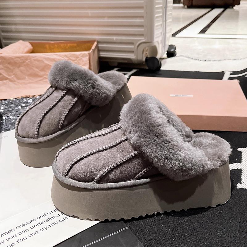 Fur Women Cotton Slippers Flats Platform Mules Shoes Home Fashion Flip Flops  Winter New Snow Boots Comfort Mujer