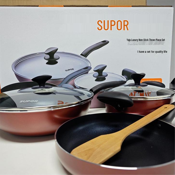 Supor Luxury Non-stick Cookware Set: Wok, Soup Pot, and Frying Pan - T1314T Gift Edition 30cm Wok + 24cm Frying Pan + 20cm Soup Pot