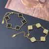 15MM One Side Full of Diamonds and The Other Side Inlaid with Shells Four-leaf Clover Bracelet Vacuum 18K Ladies Bracelet