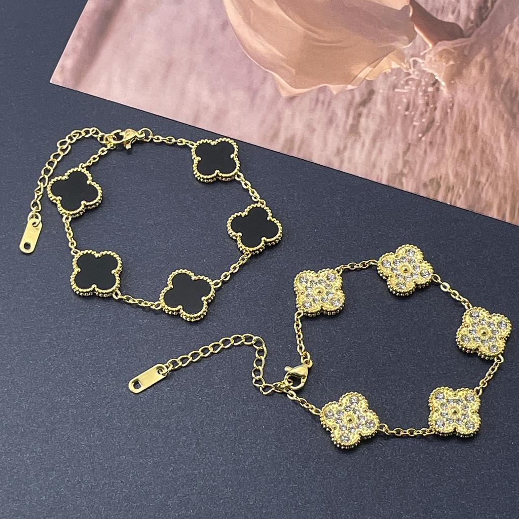 15MM One Side Full of Diamonds and The Other Side Inlaid with Shells Four-leaf Clover Bracelet Vacuum 18K Ladies Bracelet