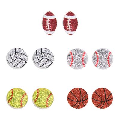 Acrylic Sparkling Ball Stud Earrings Soccer Rugby Volleyball Ear Jewelry  Athletes Sports Fans