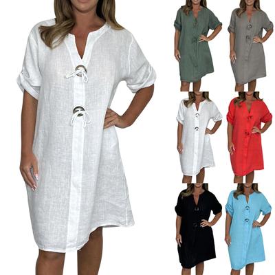 Women's Casual Sundress Beach Dress For Women 3/4 Sleeve Dress V Neck Loose Dresses Midi Dress