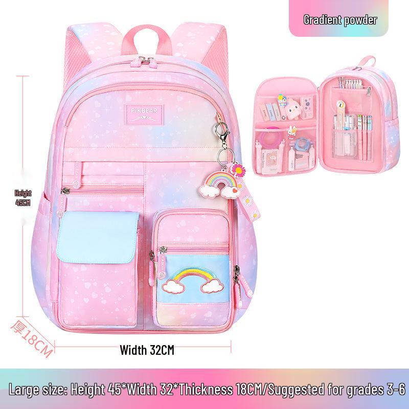 Primary School Rainbow Backpack for Girls - Cute, Large Capacity, Side-Opening