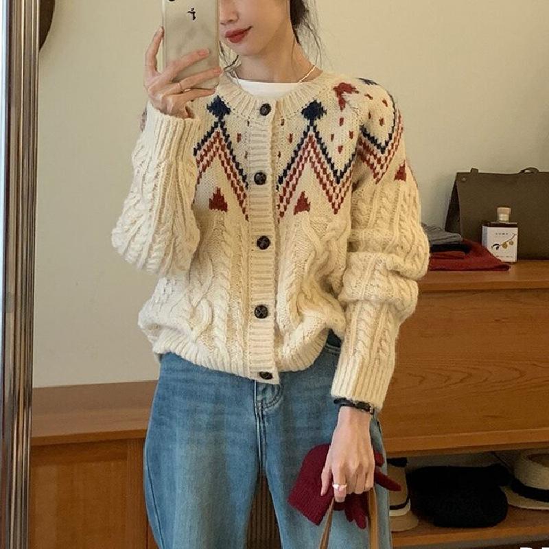 

2023 осень/зима, новое верхнее пальто, винтажный вязаный кардиган, свитер, женский