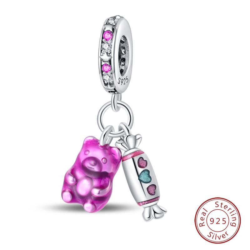 Copper Cute Flower Bear Cute Rose Bear Charms Pendants Fit Original Bracelets Diy Birthday Jewelry Gift