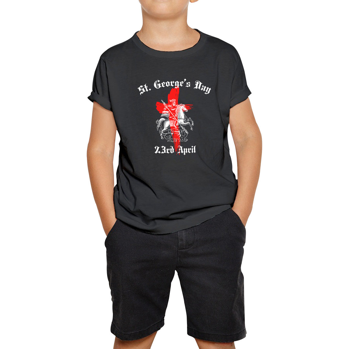 St George s Day 2023 England Flag Cross Knights Templar & Horse London Saint George Day Warrior Fighter Patriotic Kids T Shirt 130