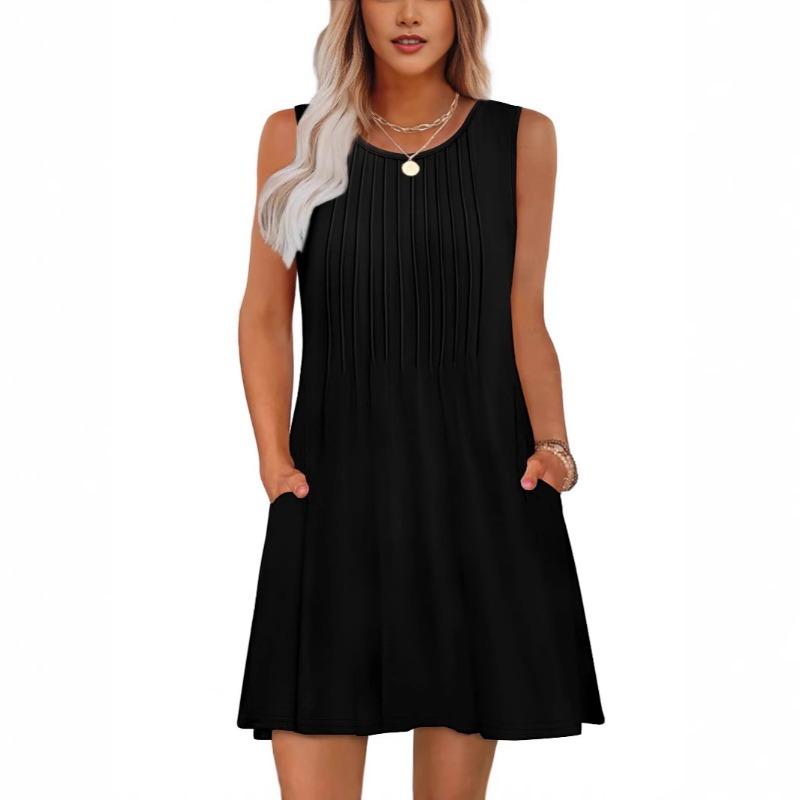 QICED Women's Fashion Summer Spring Sleeveless O-Neck Casual Dresses
