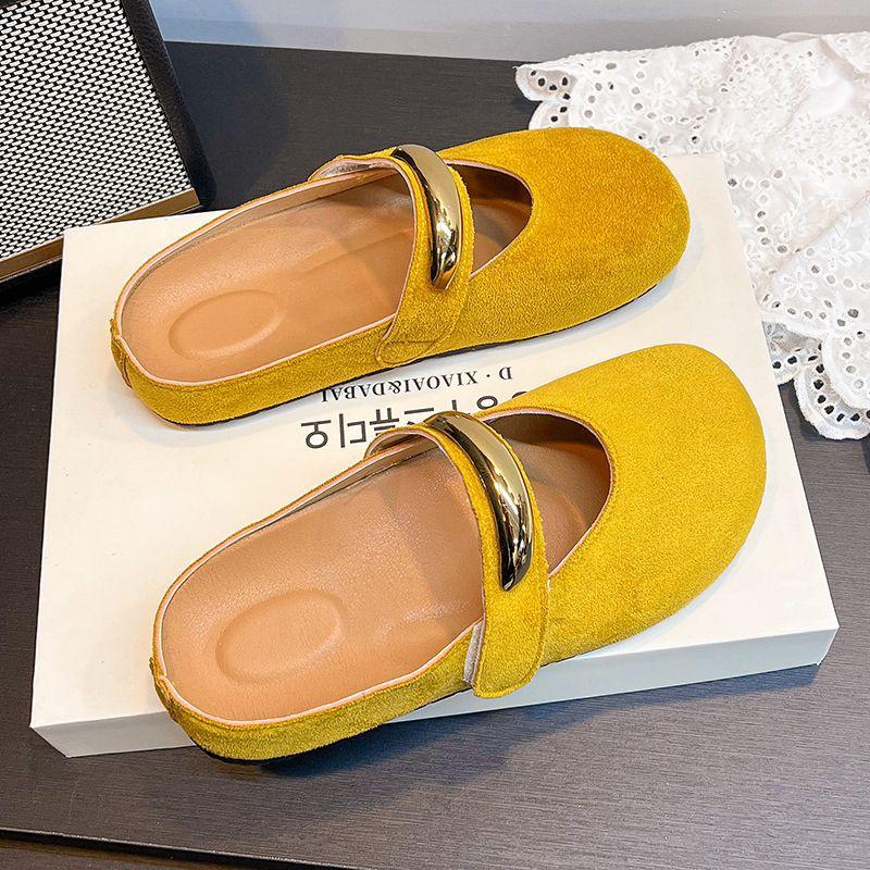 Solid color Mary Jane bag head half slippers women's pedal light mouth metal temperament fashion shoes 2025 new