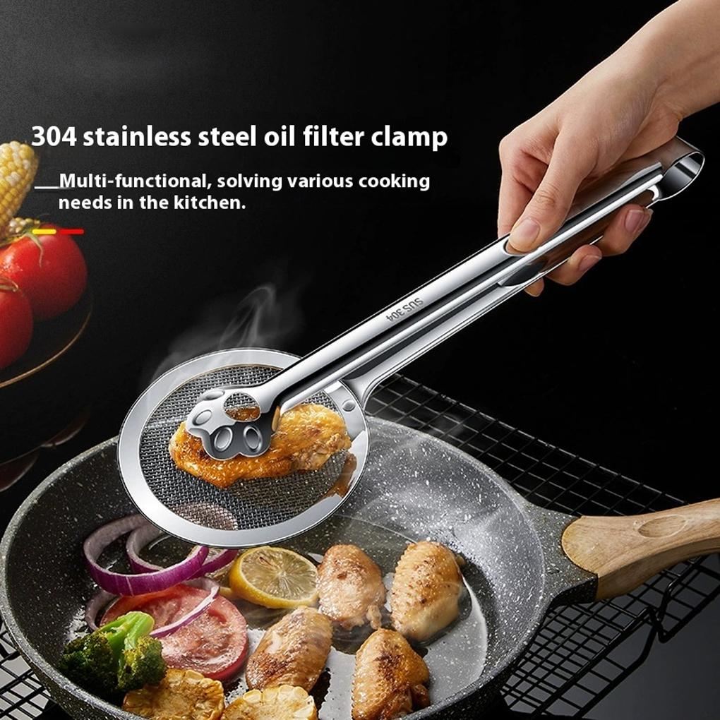New 1PC Stainless Steel Handheld Multi-functional Creative Filter Spoon Clip Colander Oil-Frying Clip Fried Chicken Accessories