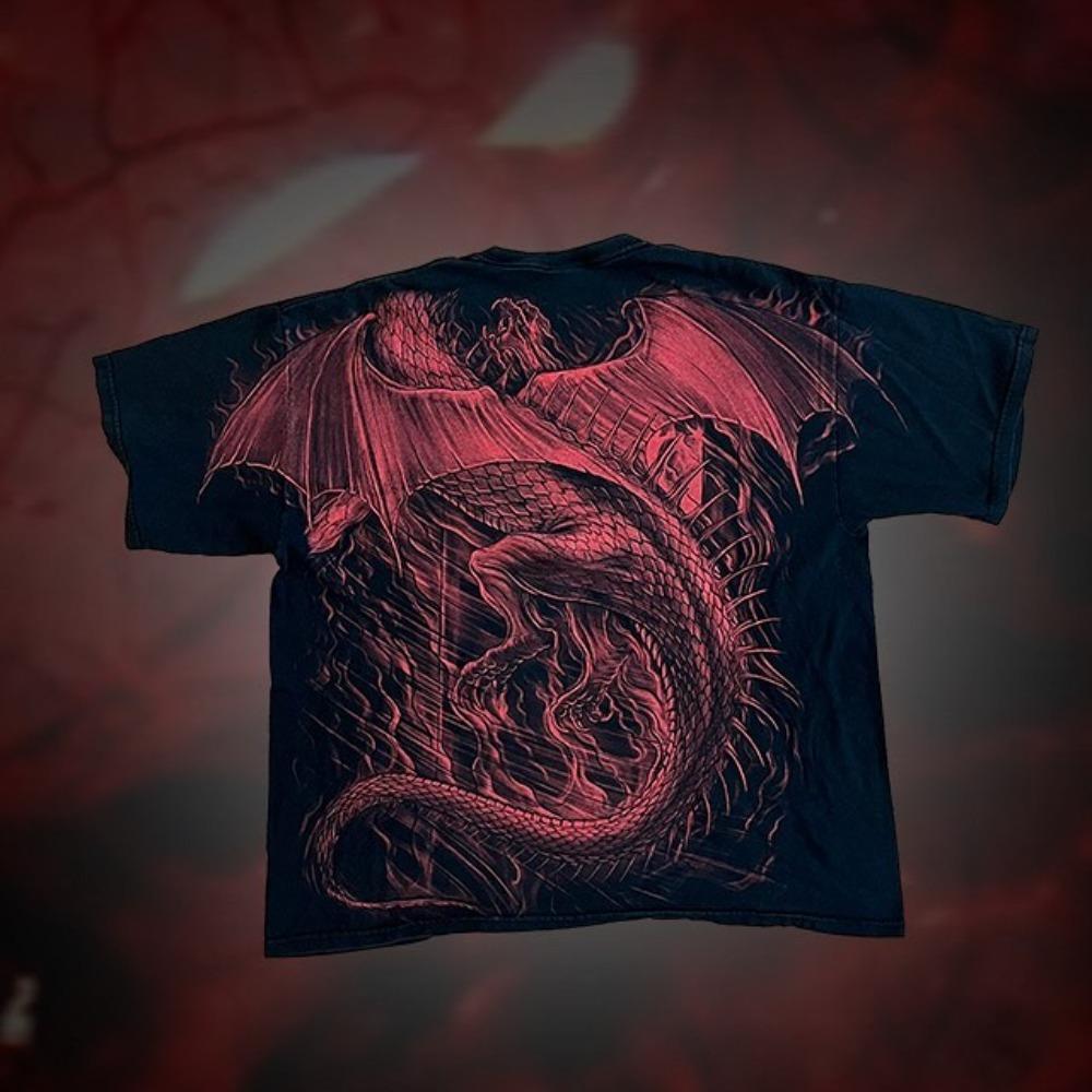 Vintage Graphic Print Short Sleeve Tees Top Harajuku Y2K Men's T-shirts Gothic Grunge Loose Tops Streetwear