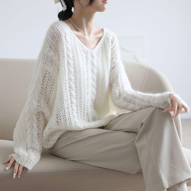 Hollow Out Thin Knitted Sweater for Women Simple and Lazy Style for Spring and Summer Pullover Sweater for Women Loose Top