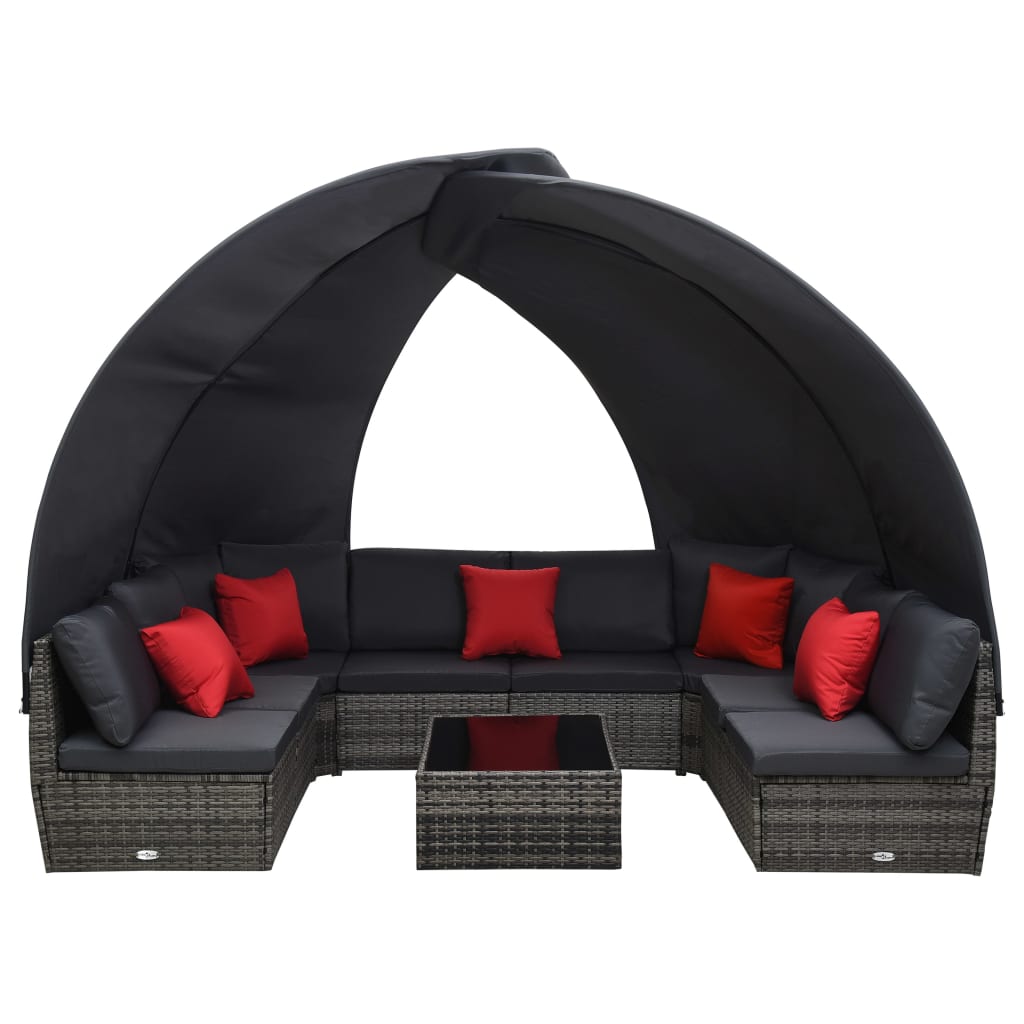 9 piece garden lounge set with sun canopy poly rattan anthracite