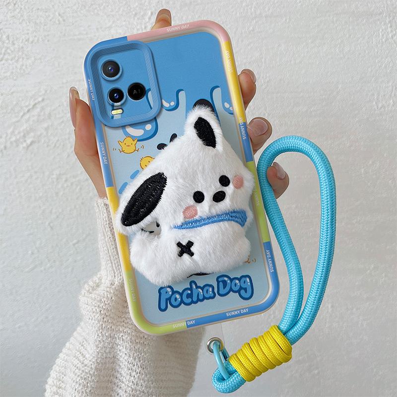 KEYSION Cute 3D Cartoon Plush Case for VIVO Y21 Y21S Y33S Y33T with Lanyard Soft Silicone Shockproof Phone Cover for VIVO T1X