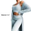1 Set Women Outfit Scoop Neck Crop Top Long Sleeve Open Front Coat Pants Outfit for Daily Wear