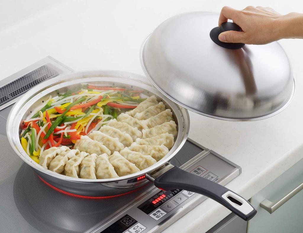 Yoshikawa Steamer Plate for Frying Pans, Compatible with 28-30cm Frying Pans, Made in Japan, Stainless Steel, Easy Steaming Plate for Frying Pans, SJ3