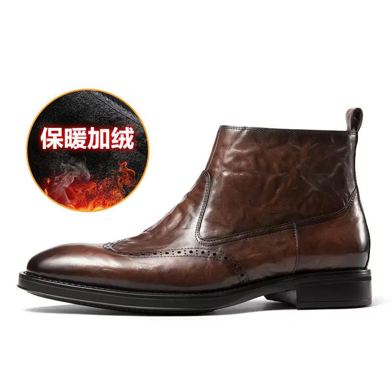 Leather Boots Men s New Business Casual High Top Leather Shoes British Chelsea Boots Side Zipper Velvet Short Boots Men s 38