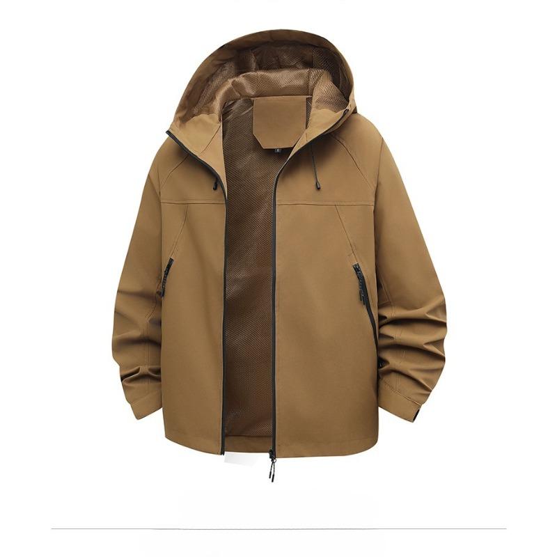 Spring Fashion Solid Color Waterproof Sports Mountaineering Hooded Jacket Men's Casual Loose Jacket