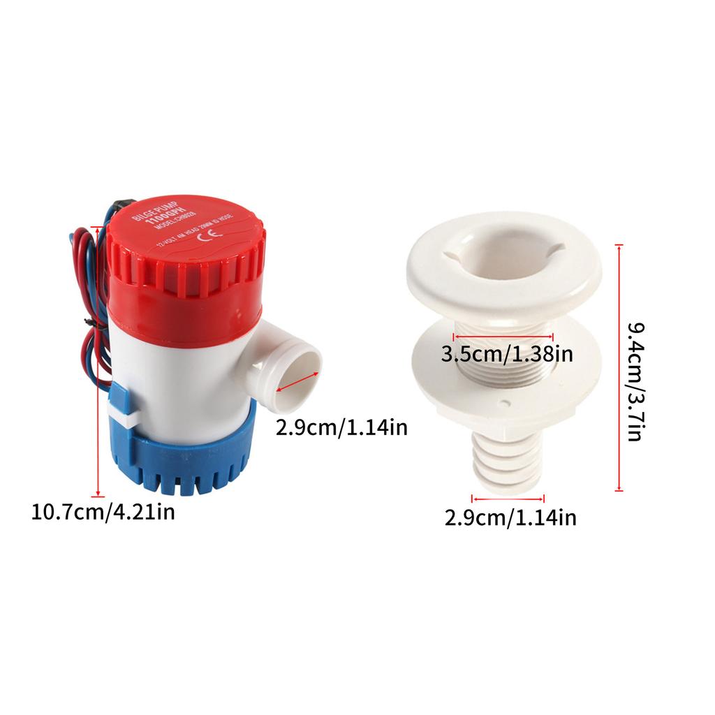 5 Stück 1100 GPH Lenzpumpen-Verrohrungsset einschließlich elektrischer 12V Bootslenzwasserpumpe PVC-Schlauch & 2 Klemmen Borddurchlass