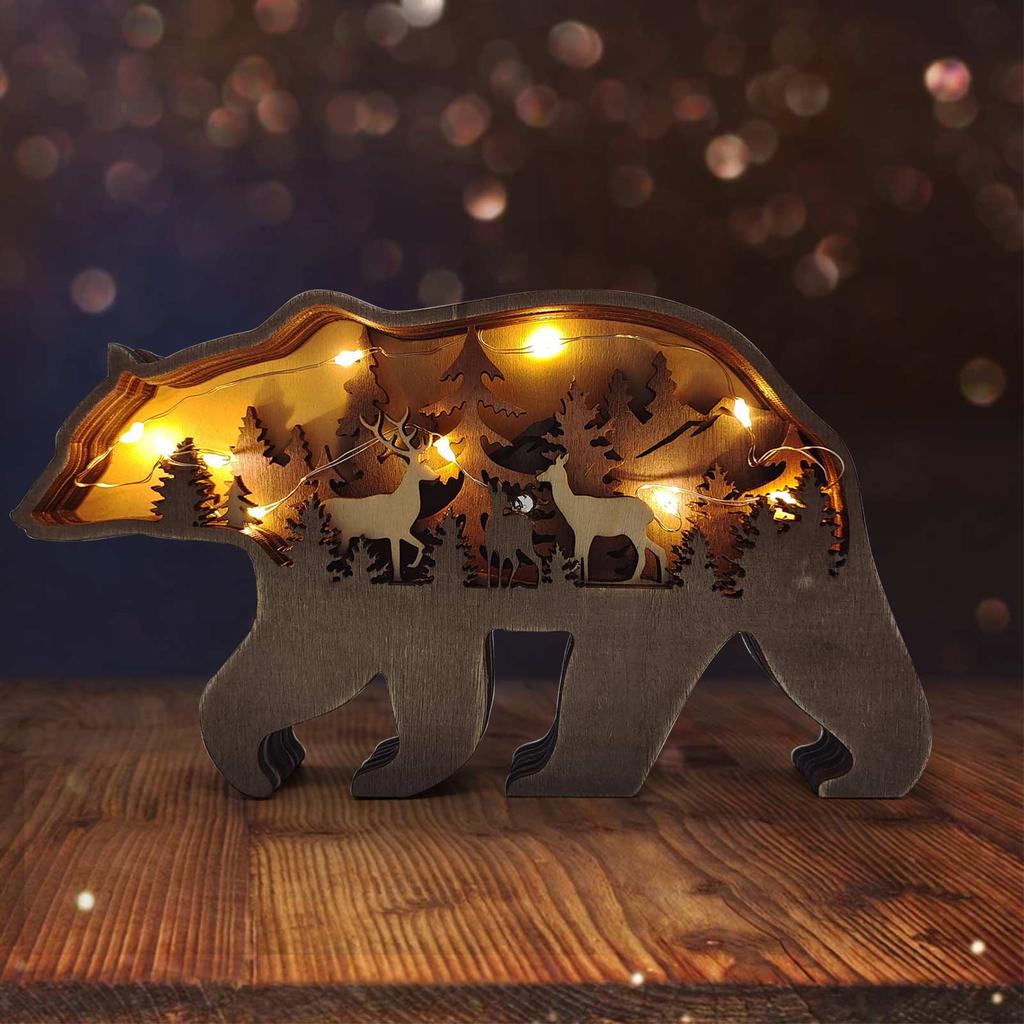Multi Layer Carved Wooden Ornament Wooden Carving Animal Wall Art Home Desktop Decoration