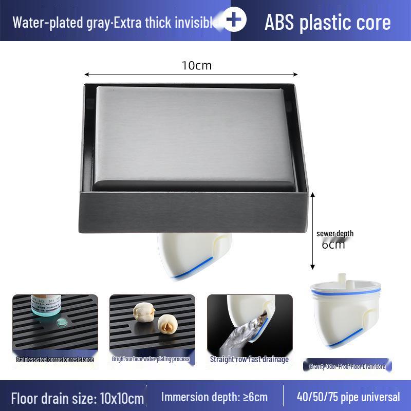 Gunmetal Gray 304 Stainless Steel Odor-Resistant Floor Drain with Copper Core for Shower & Washing Machine.