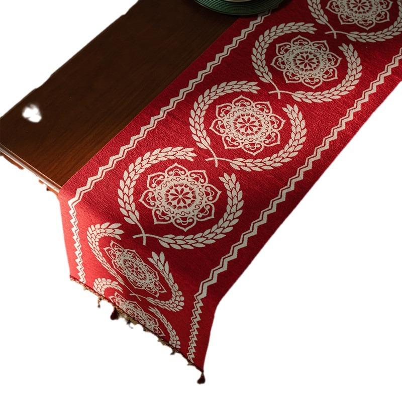 Polyester Colored Woven Jacquard Fringed Decorative Dining Table Cloth Coffee Table Tablecloth Retro Flower Table Flag