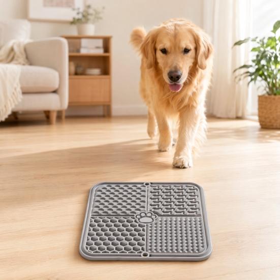 Dog Lick Mat, Pet Slow Feeder Mat with Suction Cups, Four Textured Zones, Silicone Pet Lick Mat for Dogs And Cats, Prevent Choking