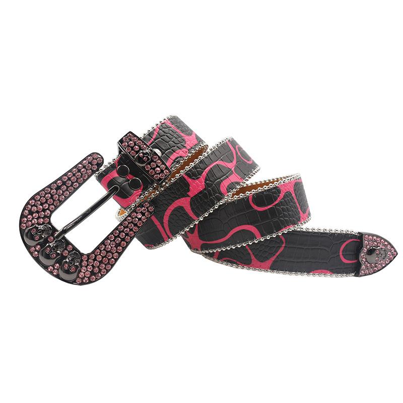 European And American Printed Rhinestone Inlaid Belt High-End Pin Buckle Full Of Diamond Sequins Hip-Hop Decorative Nightclub Belt Women