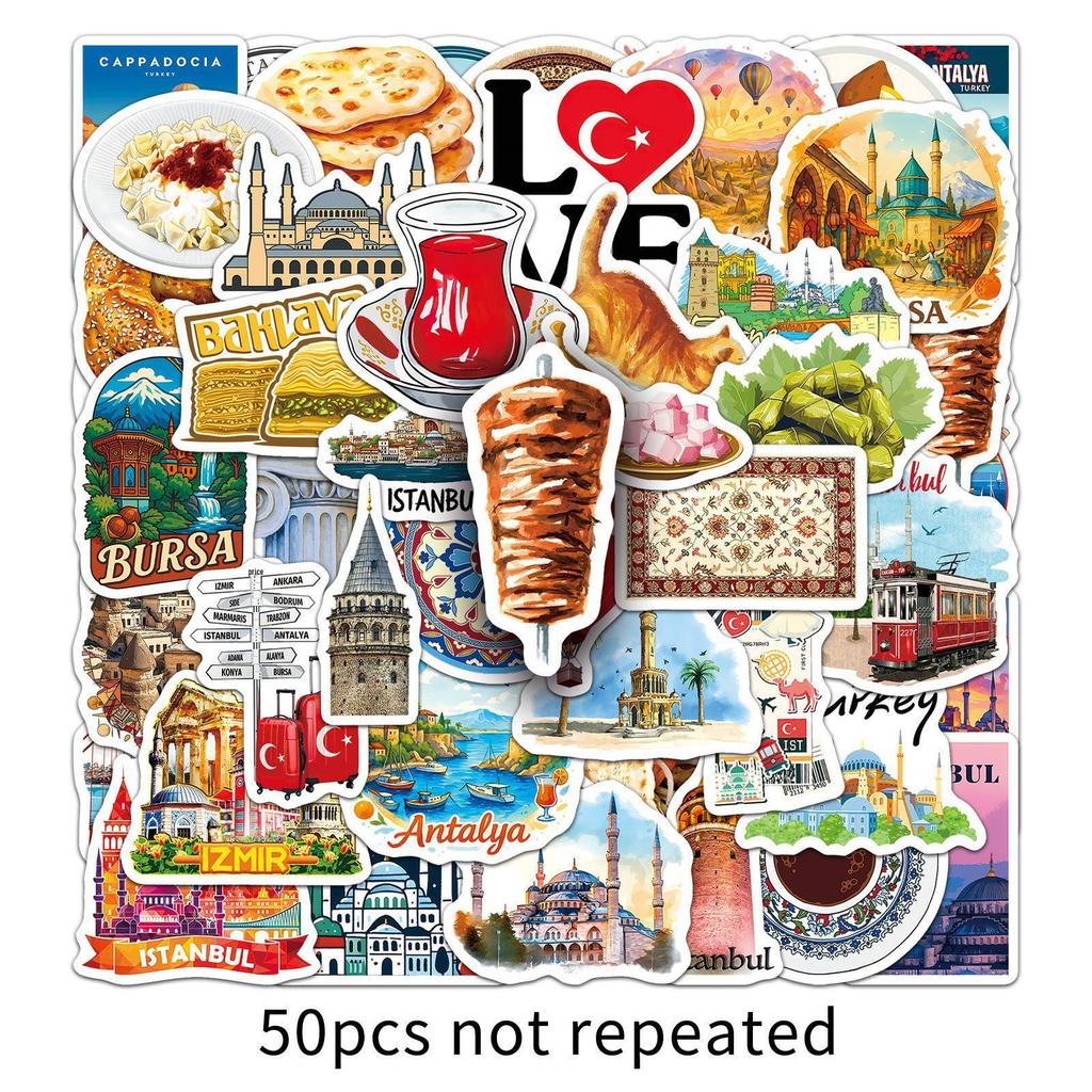 50 Sheets of Waterproof Turkish Travel Diary Stickers: Landmarks, Cities, and Scenery