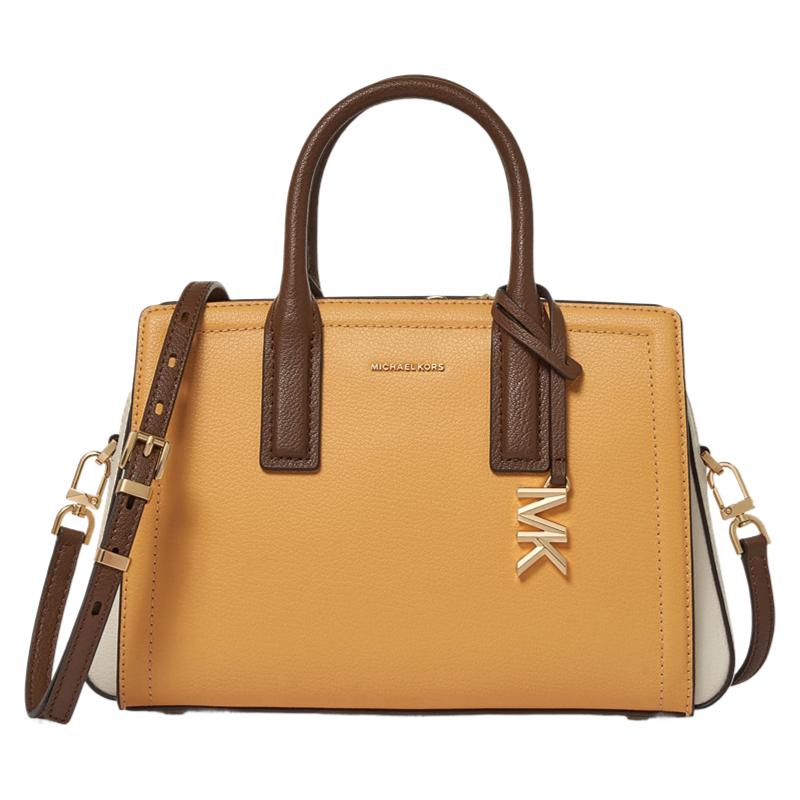 MICHAEL KORS Laila gold hardware split cow leather crossbody bag handbag small women s yellow and cream золотой