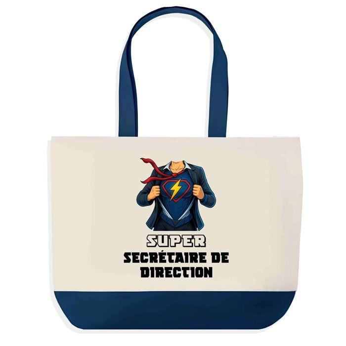 Tote bag - PLANETEE - Super Secrétaire De Direction - Fond bleu - Coton - 40x45 cm
