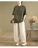 Plus Size Retro Linen Button Pocket T-shirt - Women's Slimming Fashion Short Sleeve Top for Summer 2025.