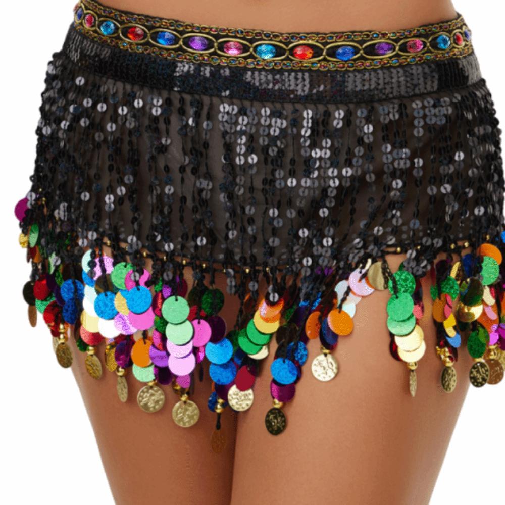 Creative Belly Dance Hip Scarf Glitter Sequins Hip Scarf Skirt Sequin Waist Chain Skirts Women