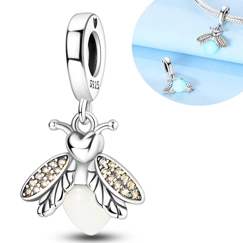 Luminous 925 Silver Firefly Pendant Charm for Bracelet Making Fashion Jewelry DIY Gift